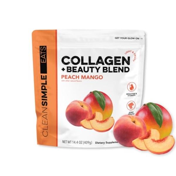 Clean Simple Eats Peach Mango Super Collagen, Grass-Fed, Hydrolyzed Types I, II, & III Collagen, 30 Servings