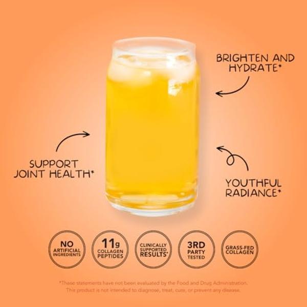 Clean Simple Eats Peach Mango Super Collagen, Grass-Fed, Hydrolyzed Types I, II, & III Collagen, 30 Servings