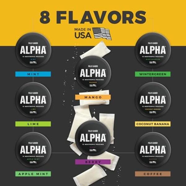 Fully Loaded Alpha Nootropic Pouches (Apple Mint) - 5 Cans - 15 Pouches per can - Effective Nootropic Delivery, Nic Pouch Replacement - Faster Absorption, Alpha GPC, L-Tyrosine, GA