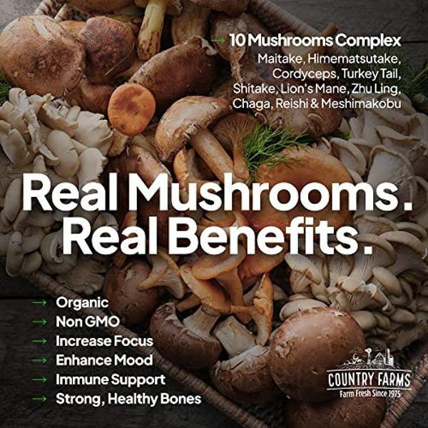 COUNTRY FARMS Super Greens Natural Flavor, 50 Organic Super Foods, USDA Organic Drink Mix, Fruits, Vegetables, Super Greens, with Fiber, Mushrooms & Probiotics, Supports Energy, 60