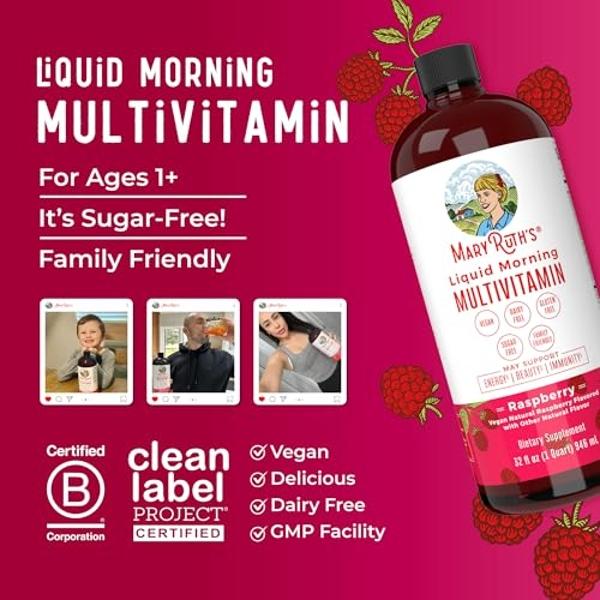 Multivitamin for Women, Men & Kids by MaryRuth's | Liquid Morning Multivitamin | Mens, Womens Vitamins | Vitamin A C D E B6 B12 Biotin Zinc | Beauty | Vegan | Non-GMO | Gluten Free
