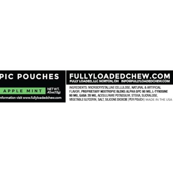 Fully Loaded Alpha Nootropic Pouches (Apple Mint) - 5 Cans - 15 Pouches per can - Effective Nootropic Delivery, Nic Pouch Replacement - Faster Absorption, Alpha GPC, L-Tyrosine, GA