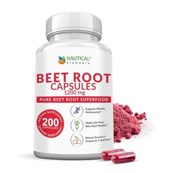 Beet Root Capsules - 1200mg Per Serving - 200 Beet Root Powder Capsules - Beetroot Powder Supports Blood Pressure, Athletic Performance, Digestive, Immune System (Pure, Non-GMO & G