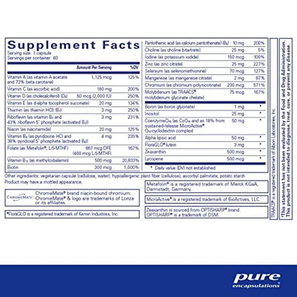 Pure Encapsulations O.N.E. Multivitamin - Once Daily Multivitamin with Antioxidant Complex Metafolin, CoQ10, and Lutein to Support Vision, Cognitive Function, and Cellular Health* 