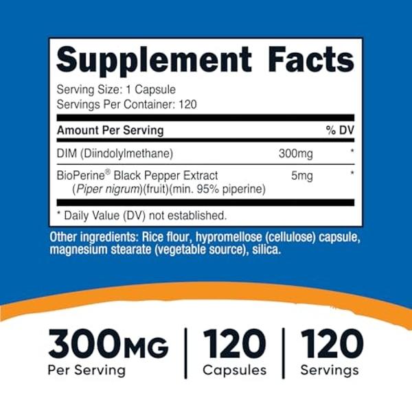 Nutricost DIM (Diindolylmethane) Plus BioPerine 300mg, 120 Vegetarian Capsules - Up to 4 Month Supply, Max Strength DIM Supplement