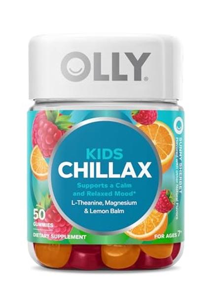 OLLY Kids Chillax Gummies, L-Theanine, Magnesium, Lemon Balm, Chewable Supplement, Sherbet Flavor with Other Natural Flavor - 50 Count