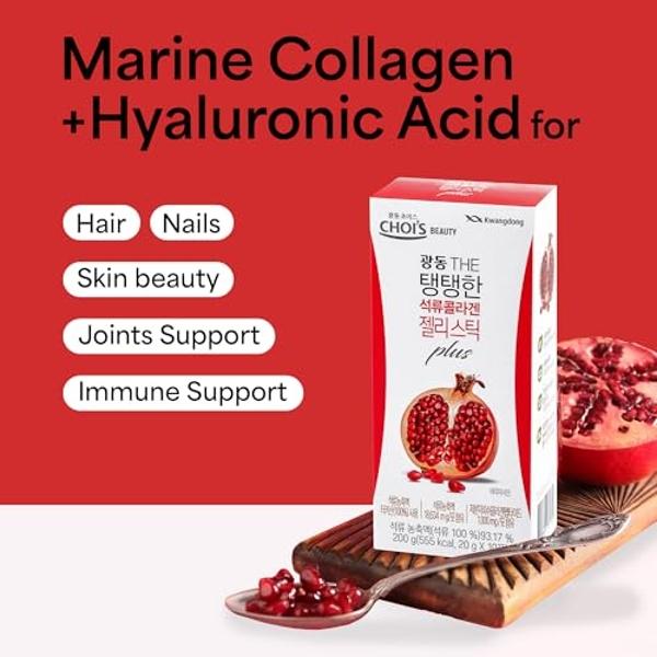 KWANGDONG Pomegranate Korean Collagen Peptides Jelly Stick | Marine Collagen w/Hyaluronic Acid for Hair, Skin, Nails, Beauty, Joints & Immune Support for Men & Women - Convenient D
