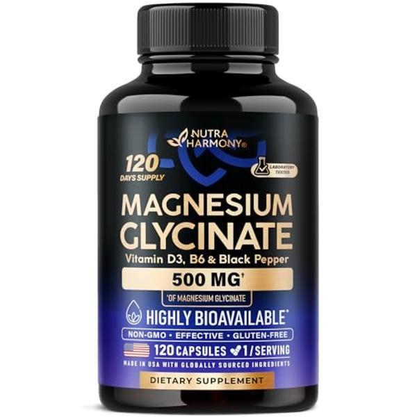 Magnesium Glycinate 500 mg - Chelated Supplement - 98% High Absorption - Support for Sleep, Muscle & Heart Health - Made in USA, Lab Tested & Non-GMO - 120 Capsules