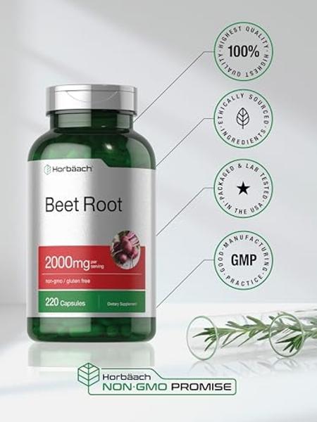 Horbäach Beet Root Powder Capsules | 220 Pills | Herbal Extract | Non-GMO, Gluten Free Supplement