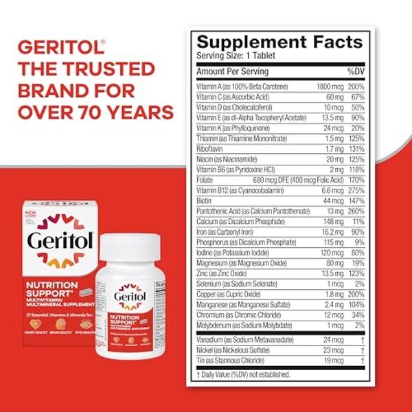 Geritol, Multivitamin Supplement, Contains B-Vitamins, Antioxidants, Vitamins C, E & D and Iron, 27 Essential Vitamins and Minerals, Gluten-Free, Non-GMO, No Artificial Sweeteners,