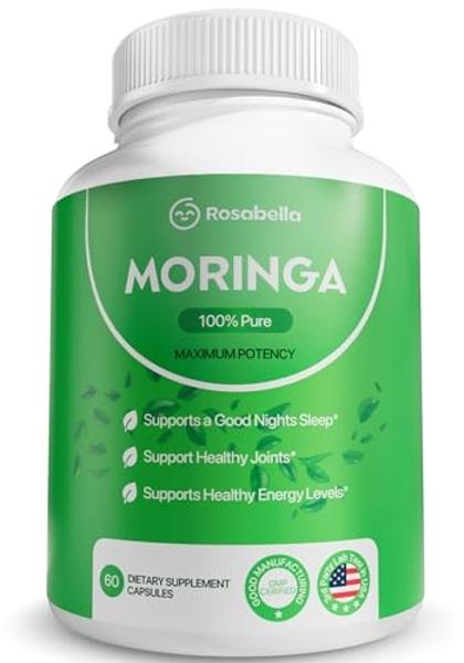 Rosabella Moringa Capsules - Pure Moringa Powder, Energy, Skin, Immune & Gut Health Superfood, Rich in Antioxidants, Essential Vitamins & Amino Acids, Natural Green Superfood Suppl
