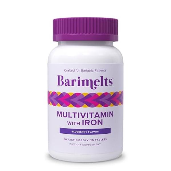 BariMelts Bariatric Multivitamin with Iron, 60 Fast-Dissolving Tablets (1-Month Supply), Sugar-Free Bariatric Vitamins for Women, Natural Blueberry Flavor​