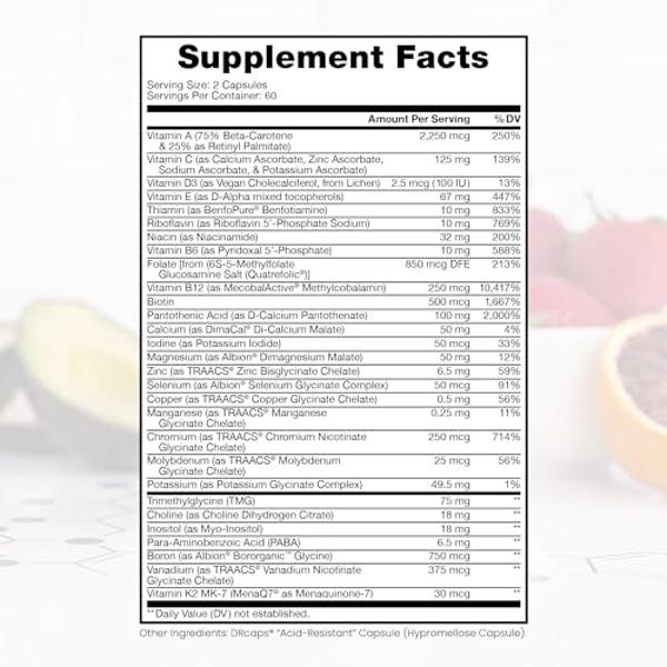 Methyl Multi Without Iron Methylated Multivitamin for Men & Women, 60-Day Supply | Methyl B12 & Methylfolate (5-MTHF) for MTHFR Support | Pharma Grade Multivitamin & Multimineral F