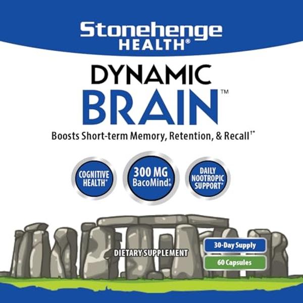 Stonehenge Health Dynamic Brain Supplement – New Formula with BacoMind for Memory Acquisition, Retention, & Recall with 40 Unique Nootropic: Choline, Phosphatidylserine, and Huperz