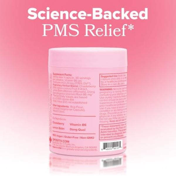O Positiv FLO PMS Vitamins for Women, 30 Servings (Pack of 2) - Proactive PMS Relief - Targets Hormonal Breakouts, Bloating, Cramps, & Mood Swings with Chasteberry, Vitamin B6, & L