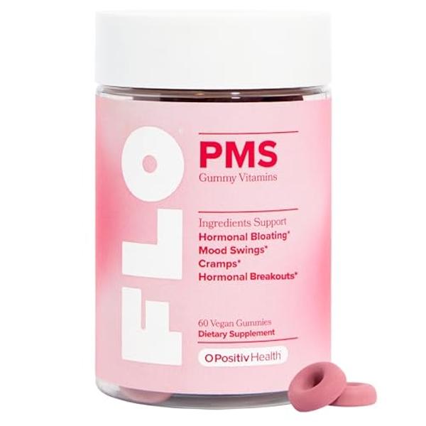 O Positiv FLO PMS Gummies for Women - Proactive PMS Relief - Targets Hormonal Breakouts, Bloating, Cramps, & Mood Swings with Chasteberry, Vitamin B6, & Lemon Balm - PMS Gummies (P