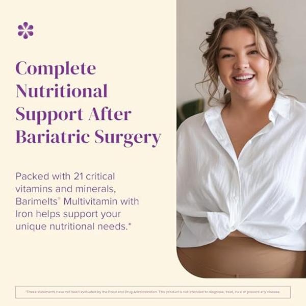 BariMelts Bariatric Multivitamin with Iron, 60 Fast-Dissolving Tablets (1-Month Supply), Sugar-Free Bariatric Vitamins for Women, Natural Blueberry Flavor​