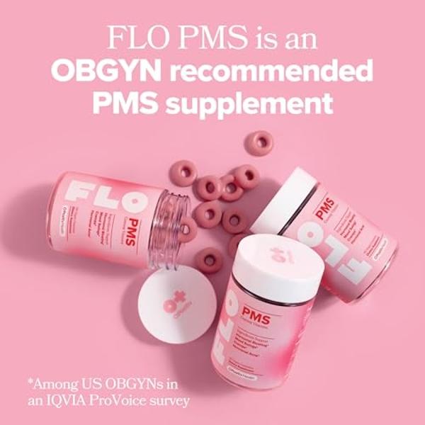 O Positiv FLO PMS Gummies for Women - Proactive PMS Relief - Targets Hormonal Breakouts, Bloating, Cramps, & Mood Swings with Chasteberry, Vitamin B6, & Lemon Balm - PMS Gummies (P