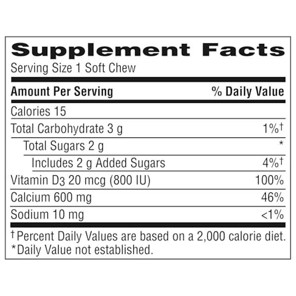 Caltrate Soft Chews 600 Plus D3 Calcium Vitamin D Supplement, Vanilla Creme - 60 Count
