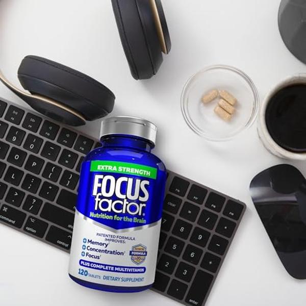 Focus Factor Adults Extra Strength, 120 Count- Brain Supplement for Memory, Concentration, Focus- DMAE, Vitamin D, DHA- Brain Health Supplement – Trusted Formula- Brain Vitamins, F