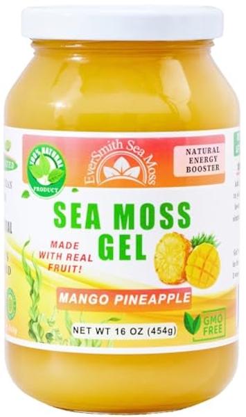 EverSmith Organics - Wildcrafted Irish Sea Moss Gel | Made in USA | Rich in Vitamins & Minerals | Sea Moss Gel Raw | Nutritional Supplement | Mango Pineapple (16 oz)