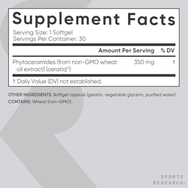 Phytoceramides 350mg per softgel - Plant Derived Ceramides for Healthy Skin and Hydration - Non GMO with No Fillers or Synthetic Vitamins - 30 Liquid softgels