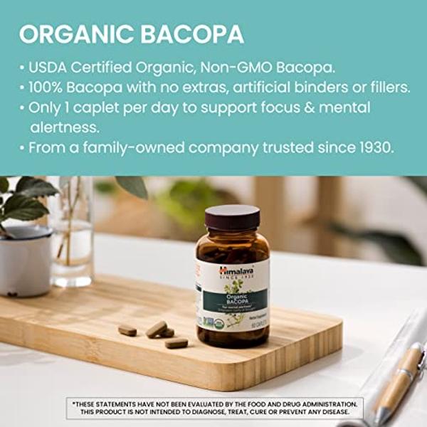 Himalaya Organic Bacopa Monnieri Nootropic Herbal Supplement, Mental Alertness, Supports Calm, Memory, Cognition, USDA Organic, Non-GMO, 750 mg, 60 Plant-Based Caplets, 2 Pack, 120