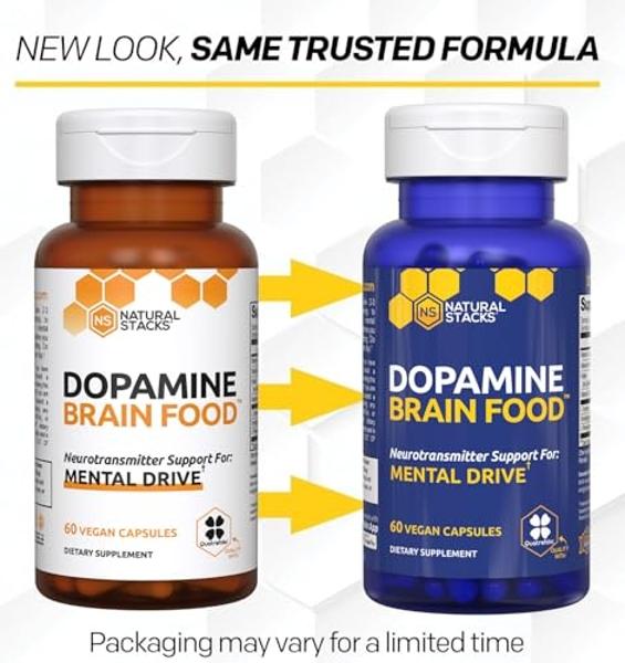 NATURAL STACKS Dopamine Brain Food - 650mg L-Tyrosine Supplement - Dopamine Supplement for Focus & Mental Drive - Supports Mental Energy - Neurotransmitter Support with B Vitamins 