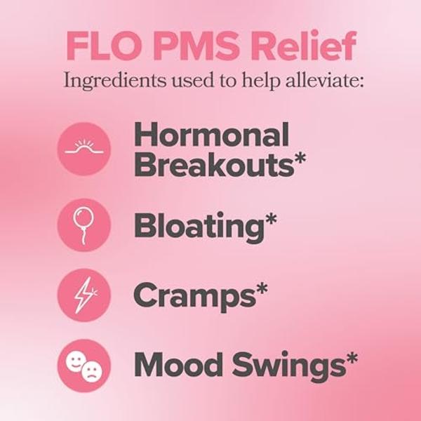O Positiv FLO PMS Gummies for Women - Proactive PMS Relief - Targets Hormonal Breakouts, Bloating, Cramps, & Mood Swings with Chasteberry, Vitamin B6, & Lemon Balm - PMS Gummies (P