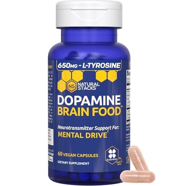 NATURAL STACKS Dopamine Brain Food - 650mg L-Tyrosine Supplement - Dopamine Supplement for Focus & Mental Drive - Supports Mental Energy - Neurotransmitter Support with B Vitamins 