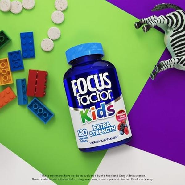 Focus Factor Kids Extra Strength Daily Chewable for Brain Health Support, 120 Count – Vitamins for Kids - Quality Formula – Gluten & Dairy Free Supplements for Children (2 Pack)