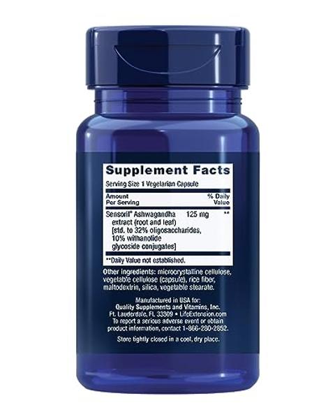 Life Extension Optimized Ashwagandha - Stress Management Supplement for a Healthy Stress Response, Focus, Memory, Stress Relief - Vegetarian, Gluten-Free, Non-GMO, 60 Capsules
