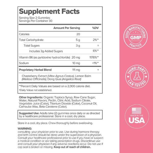 O Positiv FLO PMS Gummies for Women - Proactive PMS Relief - Targets Hormonal Breakouts, Bloating, Cramps, & Mood Swings with Chasteberry, Vitamin B6, & Lemon Balm - PMS Gummies (P