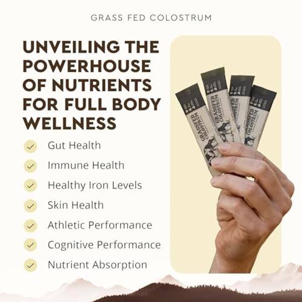 Ancestral Supplements Grass Fed Beef Bovine Colostrum Powder Packets, Immune Support Supplement, Gut, Skin & Hair Health Support Supplements, Promotes Growth and Repair, Non GMO, 3