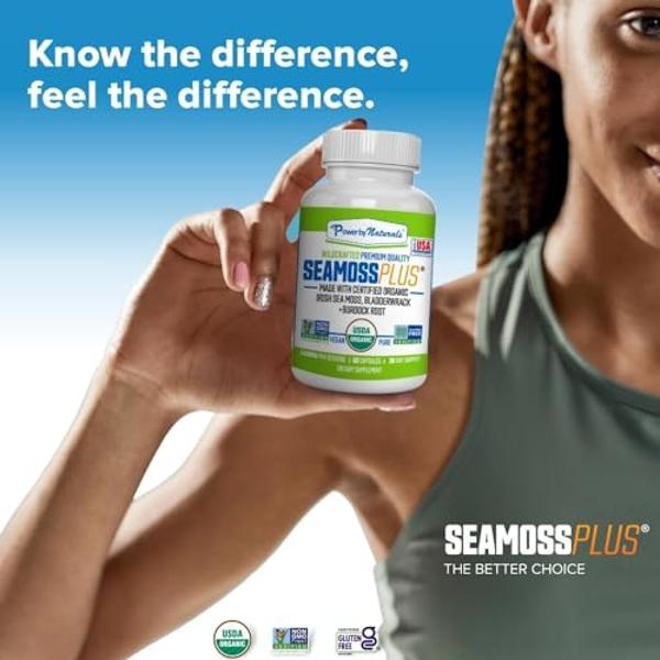 Power By Naturals Sea Moss Plus - USDA Organic Irish Sea Moss Capsules w/Wild Harvested Irish Seamoss, Bladderwrack & Burdock Root Immunity Supplement Sea Moss Pills for Adult 60Ct