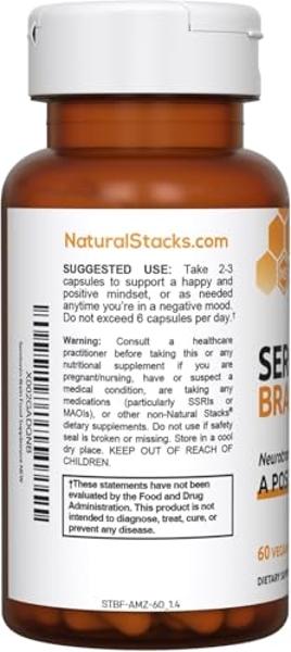 Serotonin Brain Food - 1250mg L-Tryptophan & 400mg Rhodiola Rosea Supplement - Mood Support Supplement for Stress Relief - Neurotransmitter Support with Magnesium Glycinate & Zinc 