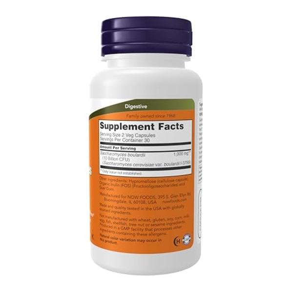 NOW Supplements, Saccharomyces Boulardii, 5 Billion CFU Probiotic, 60 Veg Capsules