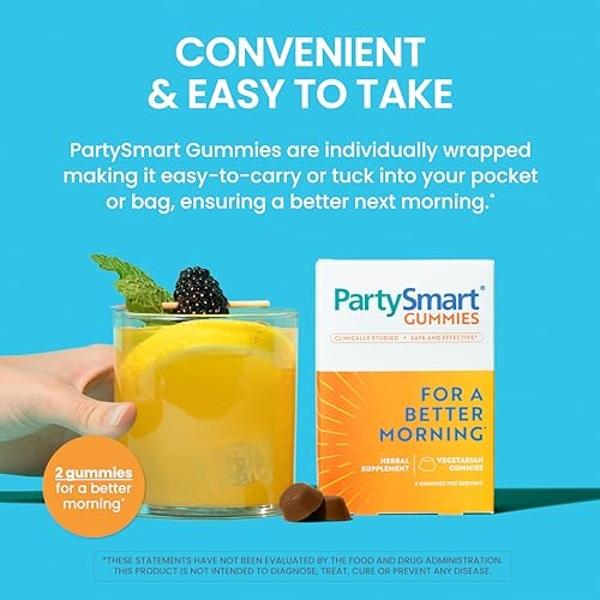 Himalaya PartySmart Gummies, 2 Gummies for a Better Morning, Liver Support, Better Morning After Drinking, Plant-Based, Vegan, Gluten Free, No Artificial Colors, 14 Gummies, 250 mg
