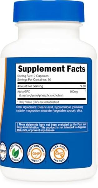 Nutricost Alpha GPC 600mg, 60 Vegetarian Capsules - Non-GMO and Gluten Free, 300mg Per Capsule
