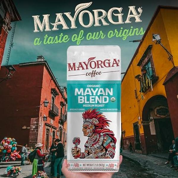 Mayorga Organic Coffee 2lb Mayan Blend - Medium Roast Whole Bean Coffee Specialty Grade, 100% Arabica, Slow Roasted, Chocolate and Floral Flavor with Low Acidity - USDA Organic, No