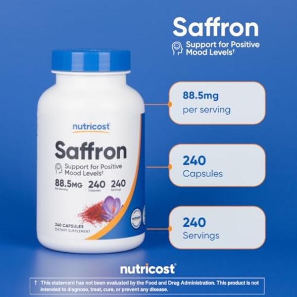 Nutricost Saffron Extract 88.5mg, 240 Capsules - Veggie Caps, Non-GMO, Gluten Free