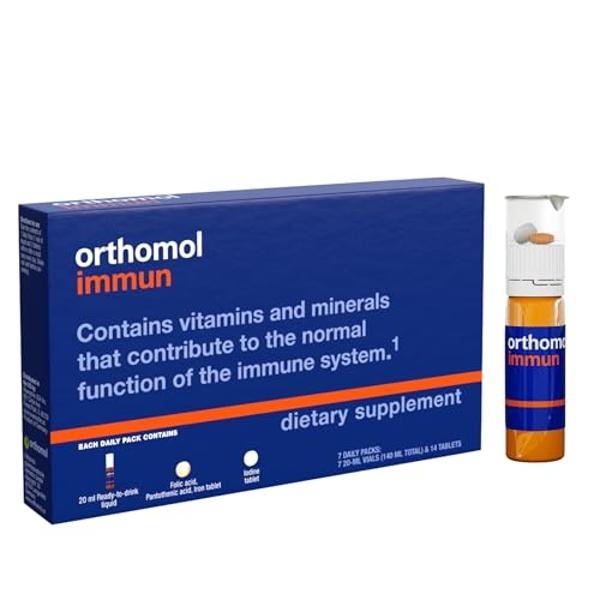 Orthomol Immun Vial, Daily Liquid Immune Support Supplement, 7-Day Supply, Includes Vitamins A, B, C, D, E, Zinc & Iodine, Premium Formula for Enhanced Immune Defense & Overall Vit
