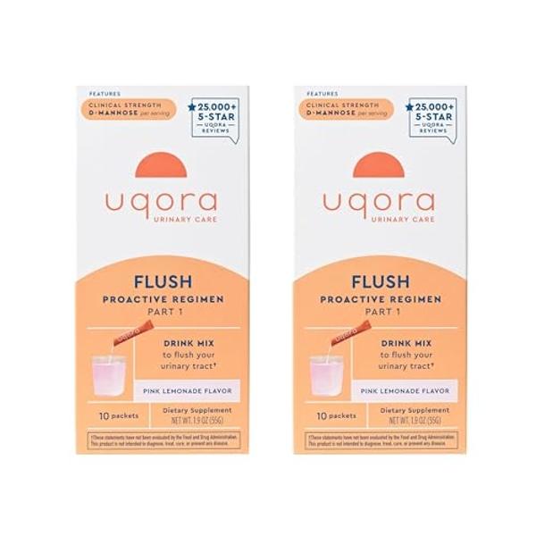 Uqora Flush - Urinary Tract* with D-Mannose, Vitamin C, Vitamin B6, Potassium, Magnesium & Calcium - Gluten-Free & Vegan - Pink Lemonade Flavor - 20 Packets (2 Pack)