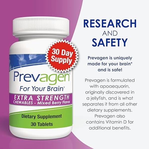 Prevagen Extra Strength Mixed Berry Chewables - 60 Count (2-Pack of 30 Tablets) | Prevagen Extra Strength Chewables is a Supplement formulated for Your Brain with 20mg of Apoaequor