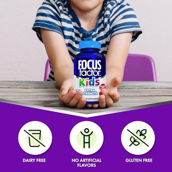 Focus Factor Kids Extra Strength Daily Chewable for Brain Health Support, 120 Count – Vitamins for Kids - Quality Formula – Gluten & Dairy Free Supplements for Children (2 Pack)
