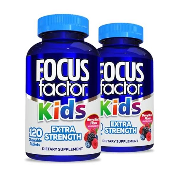Focus Factor Kids Extra Strength Daily Chewable for Brain Health Support, 120 Count – Vitamins for Kids - Quality Formula – Gluten & Dairy Free Supplements for Children (2 Pack)