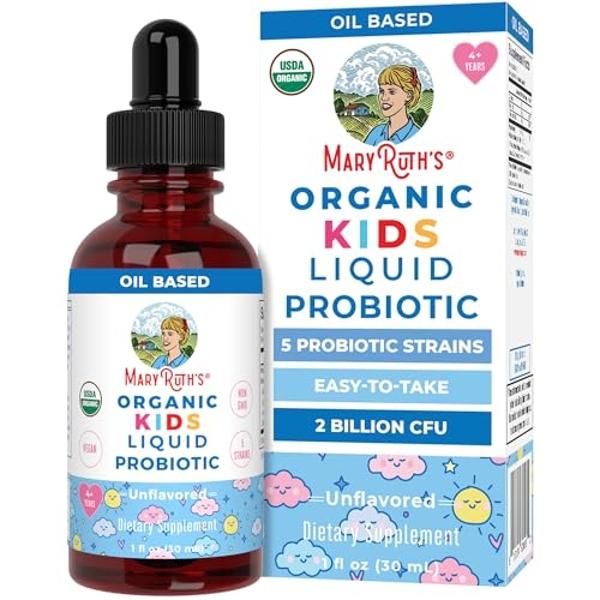 Kids Probiotic Liquid Drops by MaryRuth's | USDA Organic Probiotics for Digestive Health | Ages 4+ Gut Health & Immune Support Supplement | Overall Health | Vegan | Non-GMO | 1 Fl 