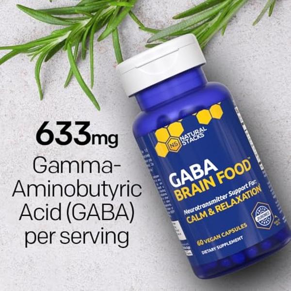 GABA Brain Food - GABA Supplement with L-Citrulline & Grape Seed Extract - Supports Calm & Relaxation - Nighttime Sleep Aid - Supports Production of Gamma Aminobutyric Acid - 60 L-