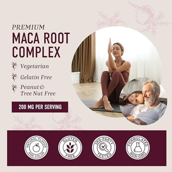 Maca Root Gummies with Natural Peach Flavor | Drive, Performance & Energy Support | Hormone Balance for Women and Men | Herbal Supplements 200MG Extra Strength | Vegetarian, Non-GM