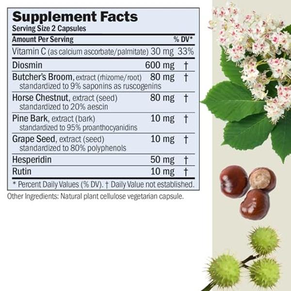 ANDREW LESSMAN Circulation, Vein Support for Healthy Legs 60 Capsules - High Bioactivity Diosmin, Butcher's Broom, Visibly Reduces Swelling and Discomfort in Feet, Ankles, Calves, 